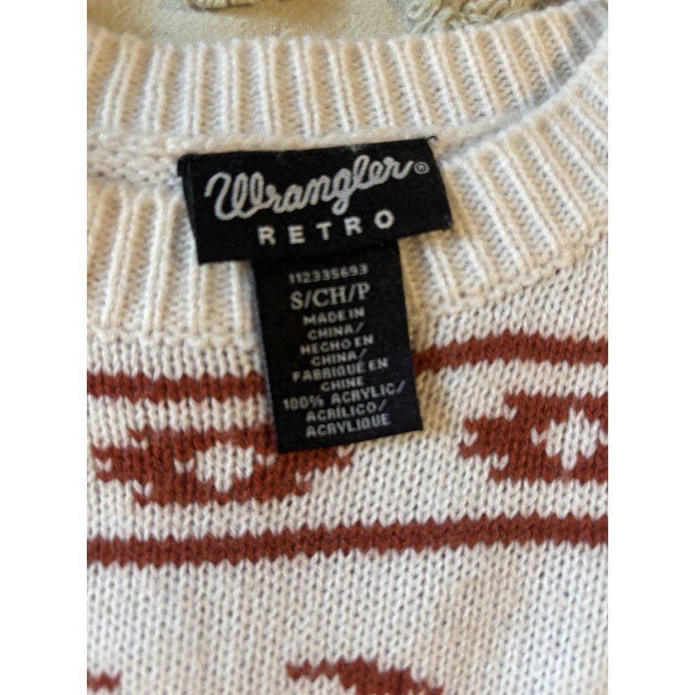 Wrangler Retro Women's SMALL Steer Head western Sweater ivory and burnt orange - Picture 6 of 6